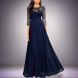 Miusol Navy Long Sleeve Lace Dress